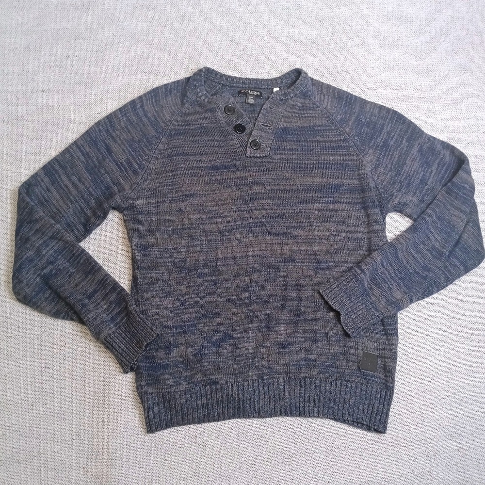 Guess Henley Sweater Mens S Blue Grey Excellent Space Dye Knit X33R10Z0KG0